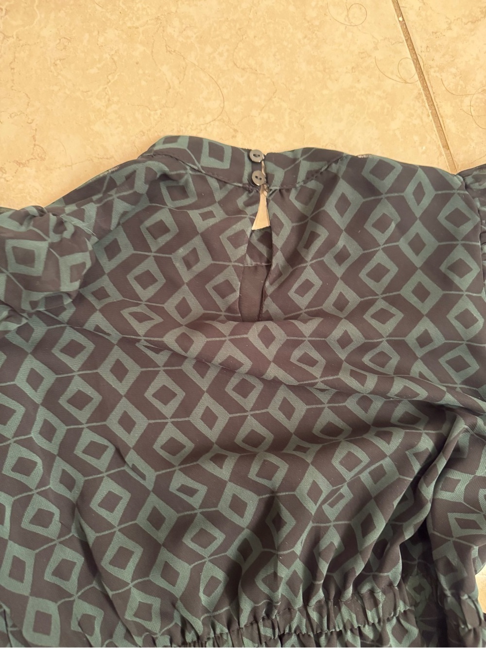 Zara Dark Green Geometric Long Sleeve Ruffle Dress - Picture 6 of 6